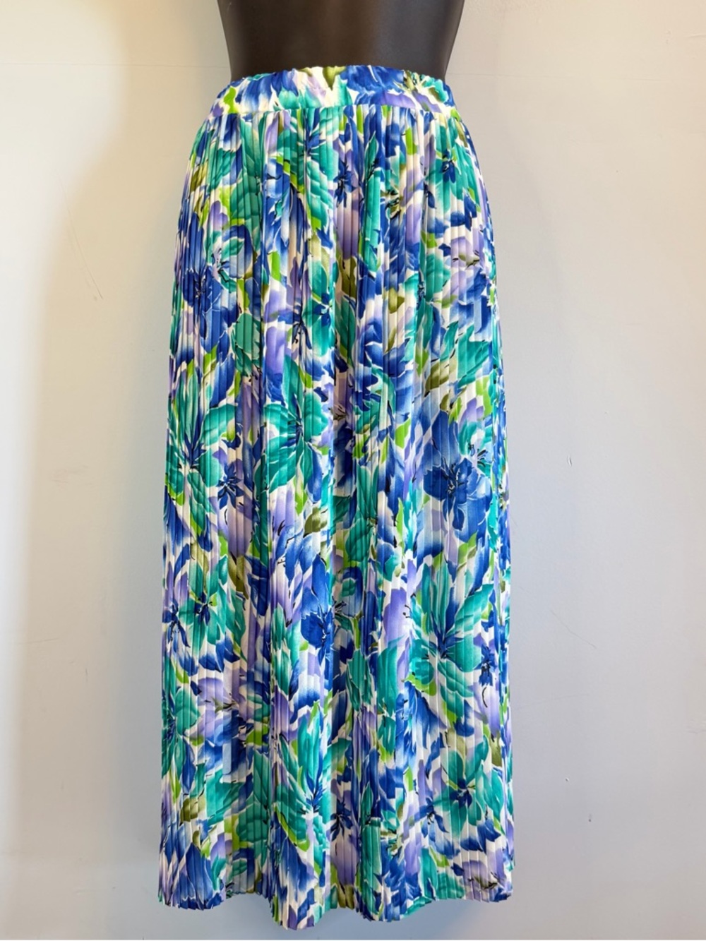 Pleated Floral Maxi Skirt - Blue & Green